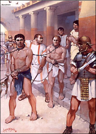 Les gladiateurs sont recrutés parmi les prisonniers de guerre, les esclaves ou les criminels