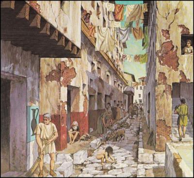 Les rues étroites et sales de Rome dans l'antiquité