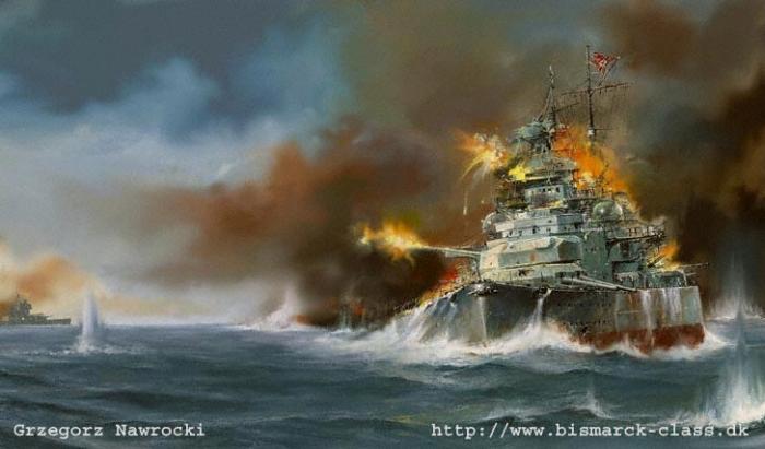 En bas du Bismarck tout est calme pendant le dernier combat