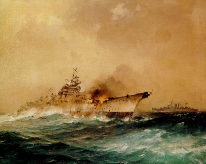 Aucune manœuvre n'est possible pour le Bismarck à cause de son gouvernail